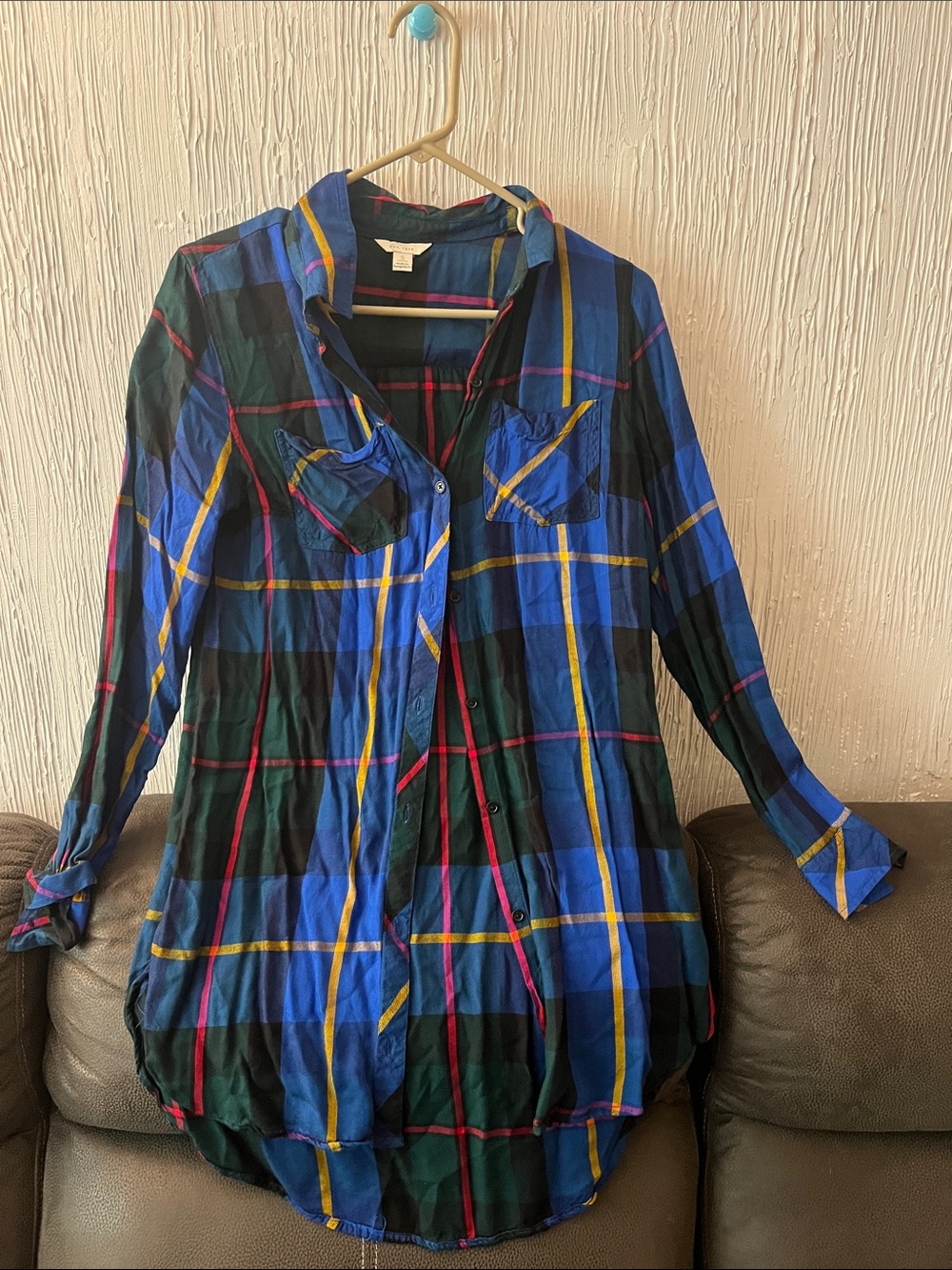 Cato Blue, Green & Yellow Plaid Button-Down Shirt
